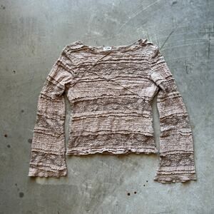 Cotton On Eden Hanky Hem Texture Long Sleeve Boat Neck Top Women's Sz M Brown